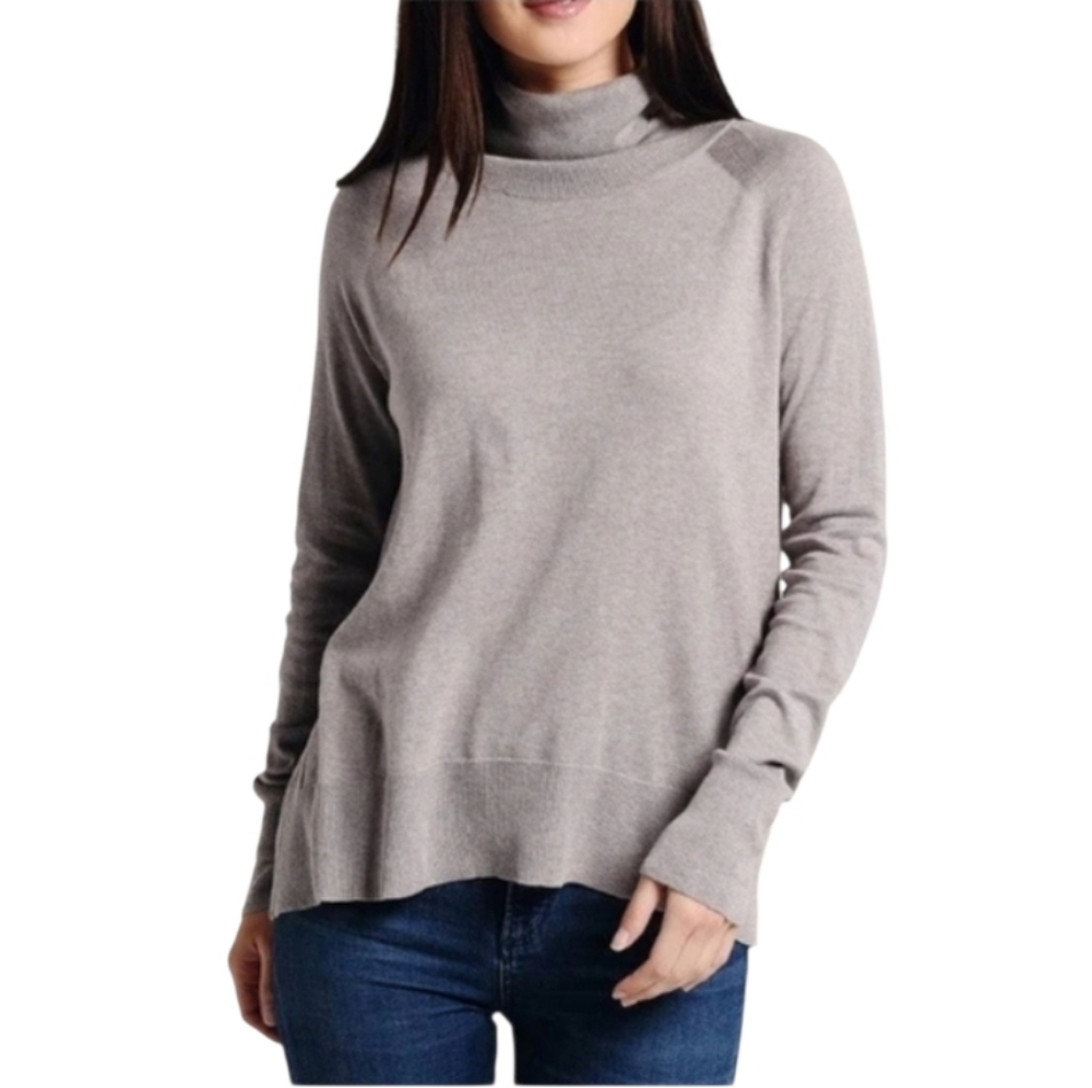 White + Warren Women's Aglan Standneck Sweater Size Brown Medium